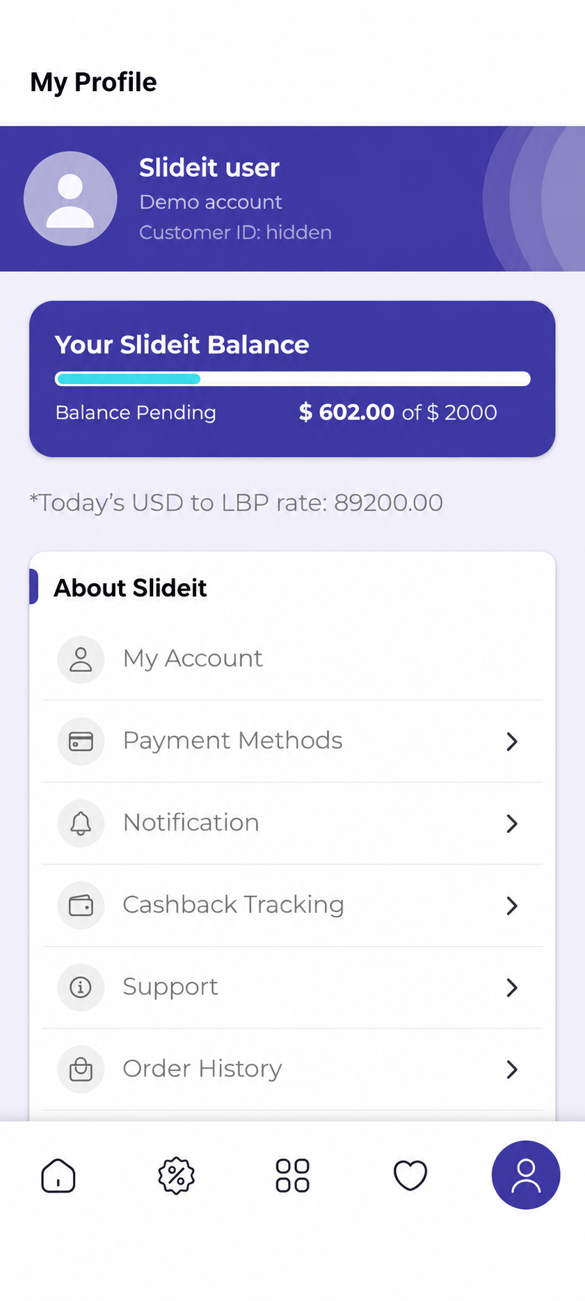 Slideit app: Your profile, anonymized preview